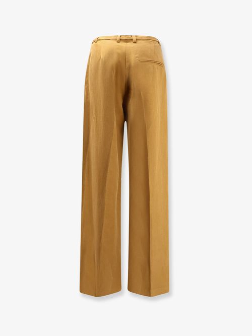Wide-Leg Lyocell-Linen Trousers — Brown