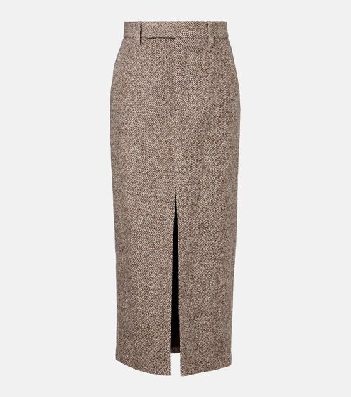 Wool and silk-blend midi skirt