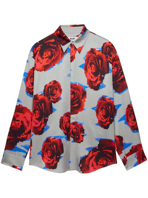 Pixelated rose print shirt - Grey