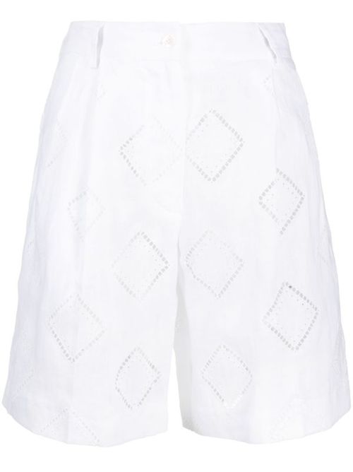 Perforated-Detailed Linen Shorts — White