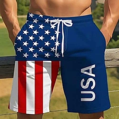 Men's of July U.S. 250th Anniversary American Flag Patriotic Swim Trunks Swim Shorts Board Shorts Mid Waist Casual Holiday Side Pockets Mesh Lining Elastic