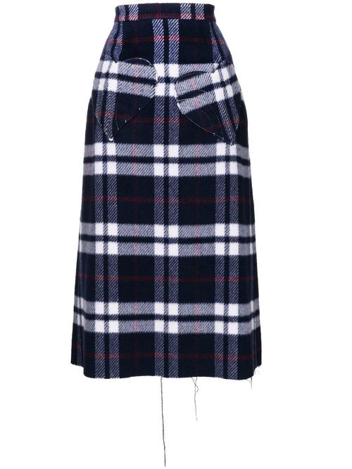 Checked wool midi skirt - Blue