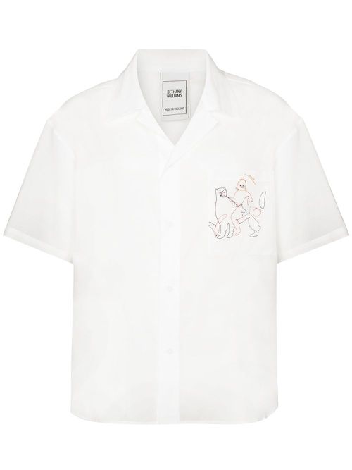 Embroidered motif short-sleeved shirt - White
