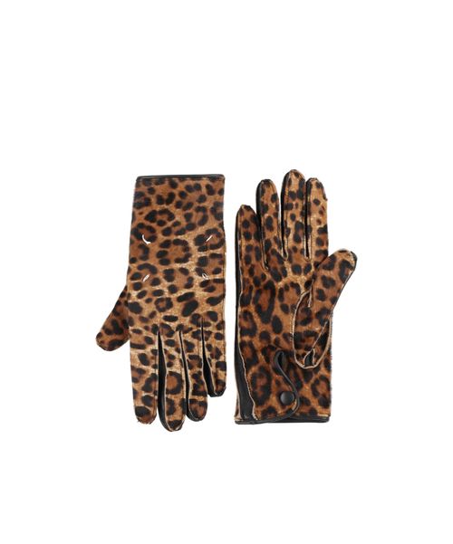 Leopard print leather gloves