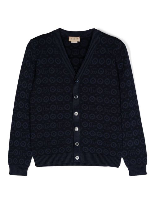 Logo-jacquard cardigan - Blue