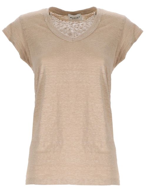 Beige Solid Round Neck T-Shirt