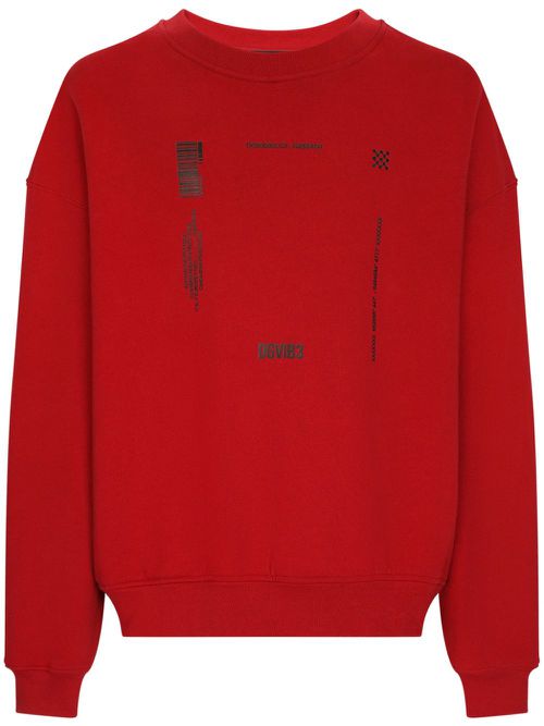 Slogan-print cotton jumper - Red