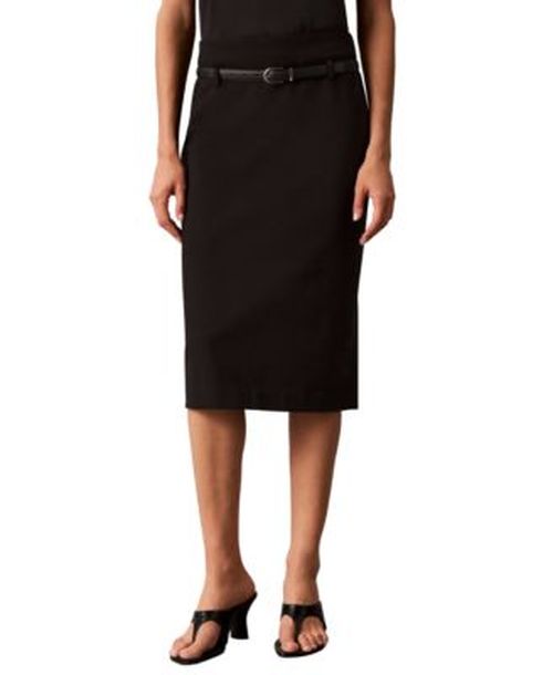 Womens Belted Midi Pencil Skirt