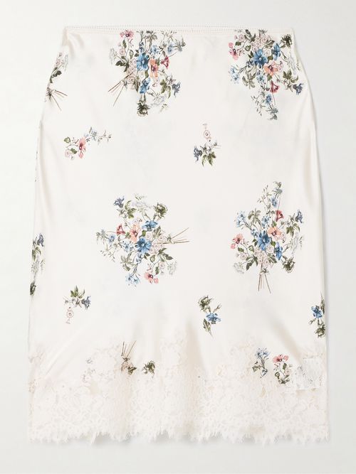 Elowette Lace-trimmed Floral-print Silk-satin Skirt - White