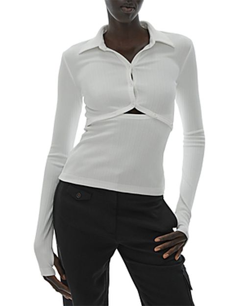 Ribbed Cutout Polo Shirt