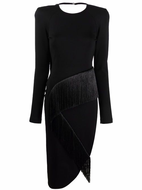 Panelled long-sleeved midi dress - Black