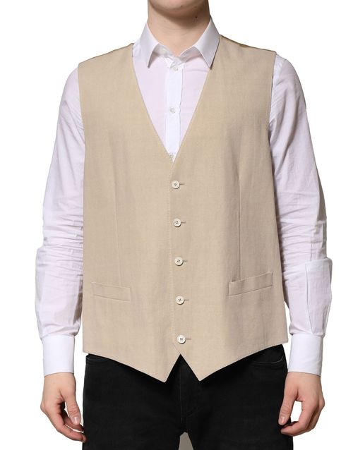 Linen Formal Dress Vest — Beige