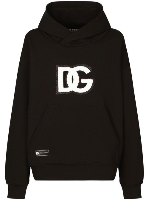 Logo-appliqué jersey hoodie - Black