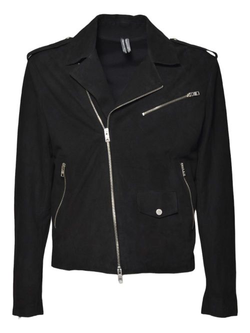 Asymmetric-zip biker jacket - Blue