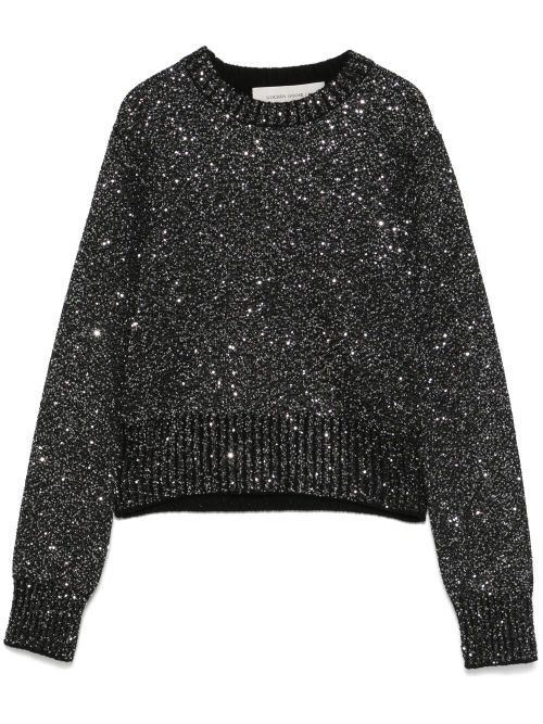Sequin-Embellished Wool Blend Sweater — Black