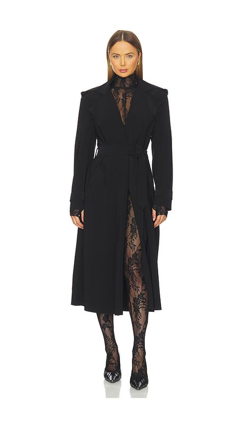 Norma Kamali Oversized Double Breasted Trench Coat in Black - Black. L also in