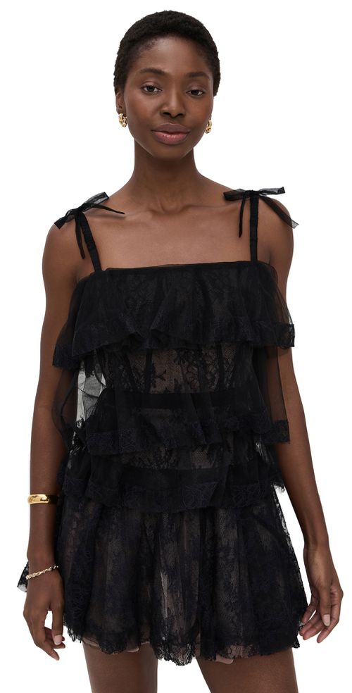 Tove Tiered Lace Dress Black Gold