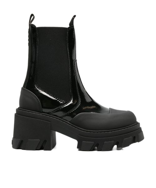 Black Cleated Heeled Mid Chelsea Boots