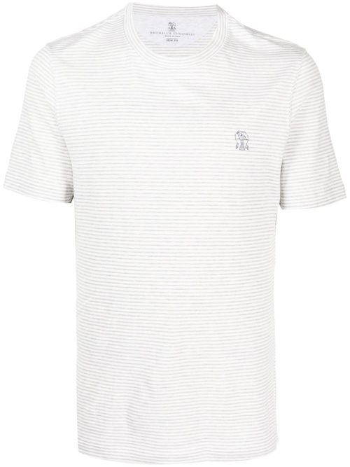 Cotton-linen striped T-shirt - White