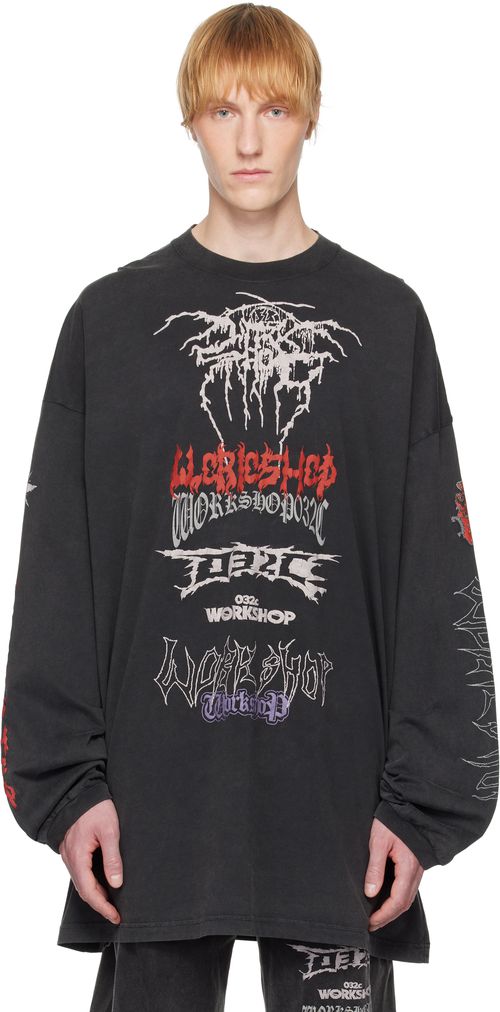 032c | 032c ブラック Telepresence オーバーサイズ 長袖Tシャツ | Realry