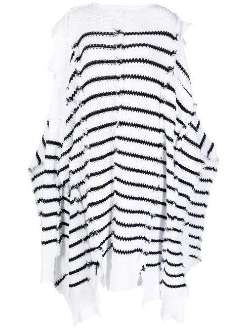 Striped knitted cape - White