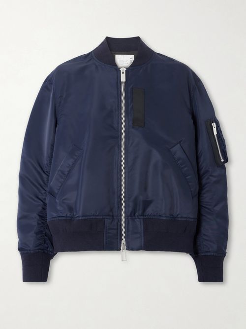 Pleated Padded Shell Bomber Jacket - Navy