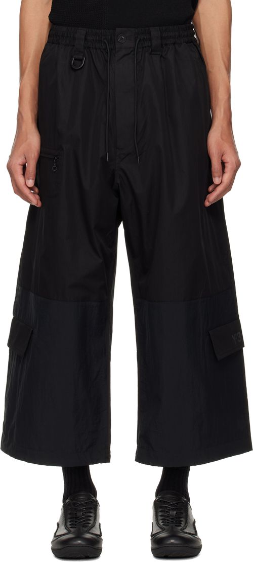 Black Cropped Straight Leg Cargo Pants