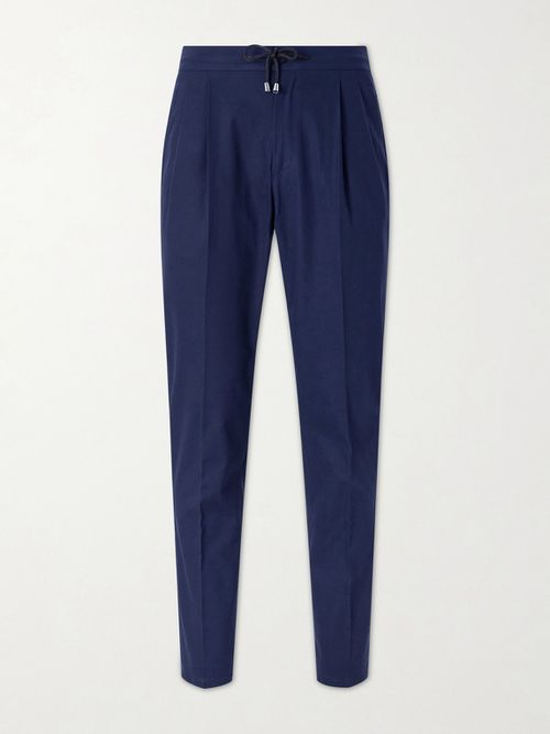 Straight-Leg Pleated Cotton-Twill Trousers