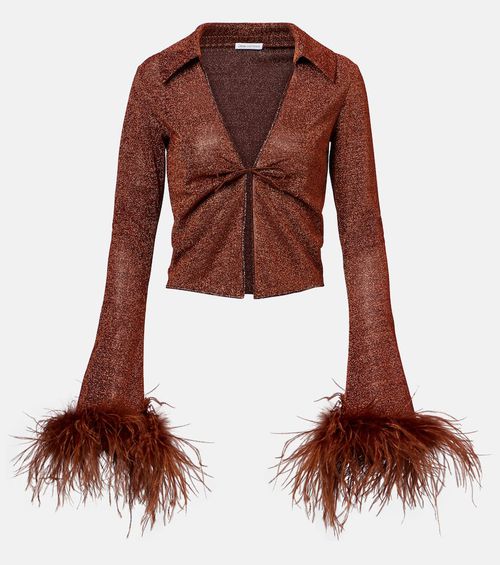 Oséree Lumière Plumage feather-trimmed blouse