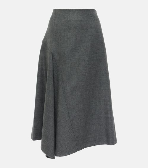 Asymmetric virgin wool midi skirt