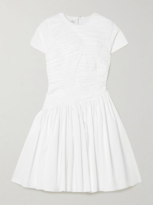 knee length dresses for ladies 100% Cotton Ruffle Sleeve Gathered Waist Women Mini Dress – GOELIA
