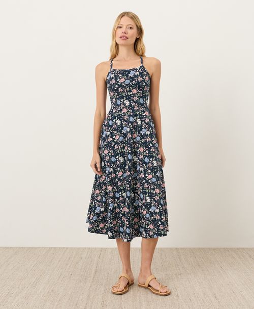 Women's Dayspring Blooms Navy Blue Fit & Flare Midi Dress RZ