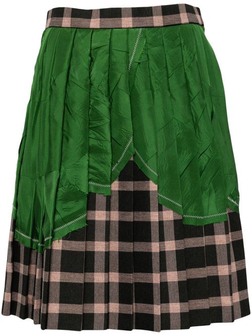 Patchwrok pleated mini skirt - Green
