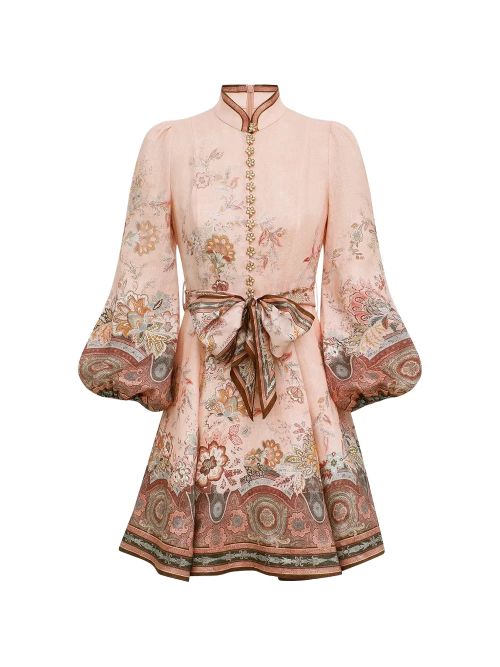 Floral-Print Puff-Sleeve Dress — Pink