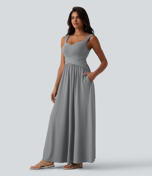 Built-in Bra Flowy Maxi Casual Dress with Pockets DD-F Casual Dress - Ultimate Gray