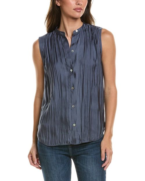 Crinkled Band Collar Blouse