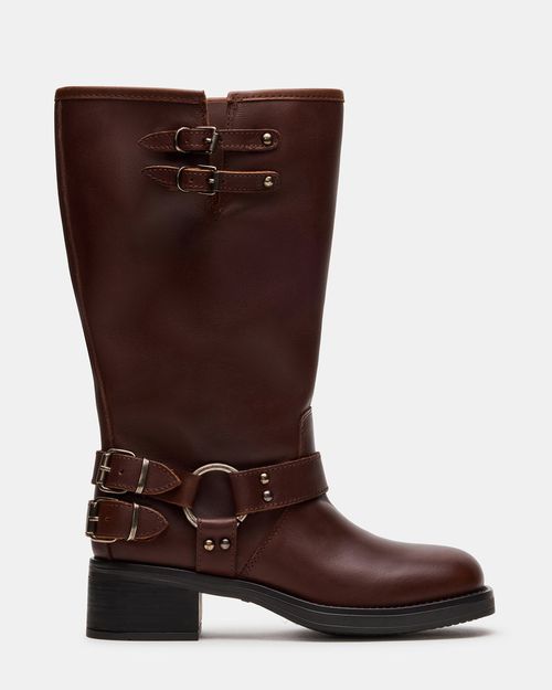 Steve Madden Women's Astor Leather Wide Calf Knee High Boots - Brown