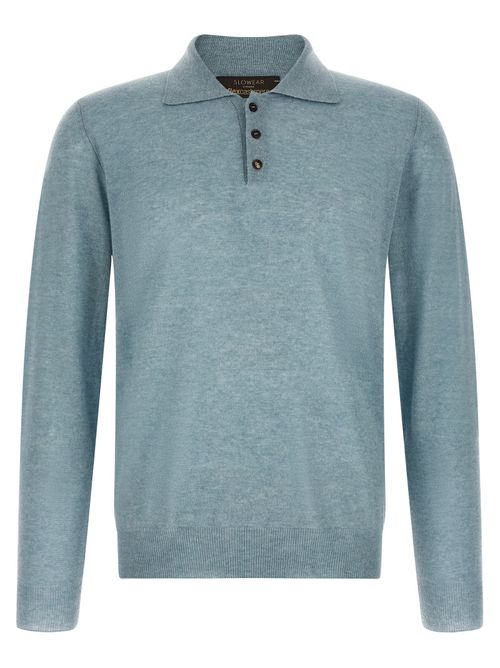 Cashmere-Blend Knit Polo — blue