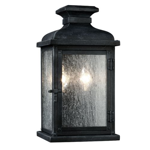 Visual Comfort Studio Pediment 2-Light Outdoor Wall Light in Dark Weathered Zinc by Sean Lavin