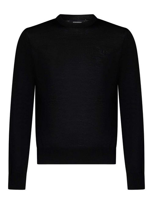 Black Tricot Wool Crewneck Sweater
