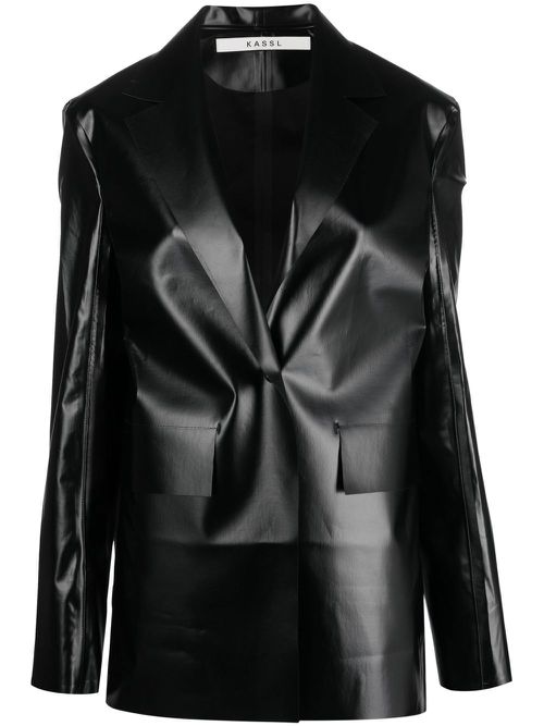 High-shine single-breasted blazer - Black