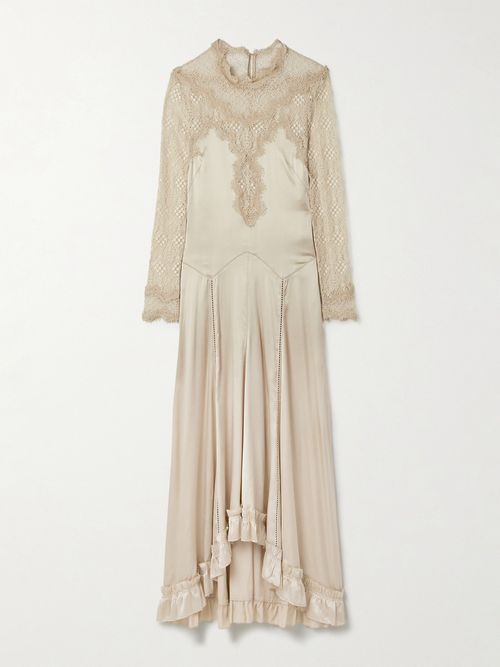 Dolores Silk-blend Satin And Corded Lace Maxi Dress - Cream