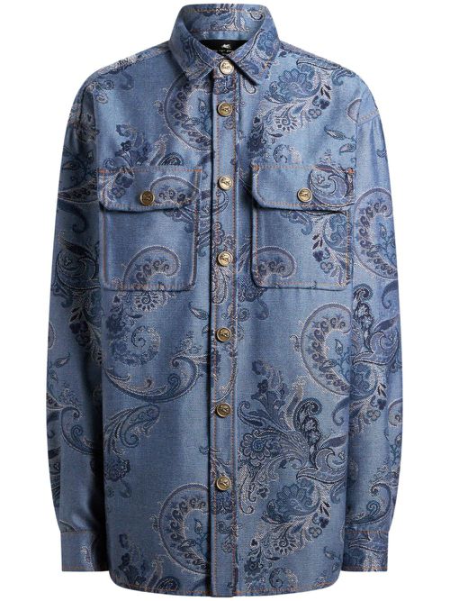 Jacquard denim overshirt - Blue
