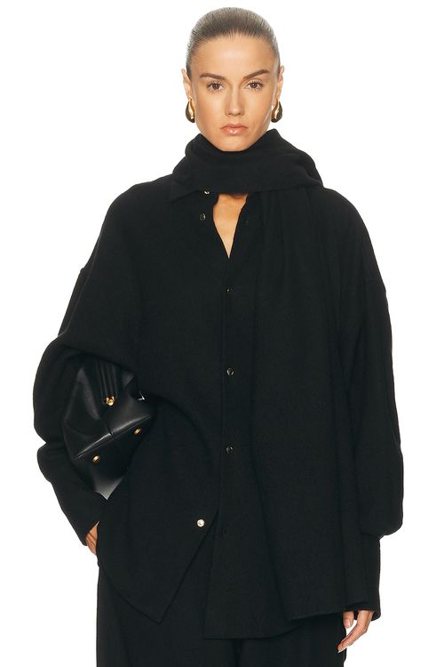 DARKPARK Georgia Detachable Scarf Japanese Light Wool Shirt in Black - Black. L also in