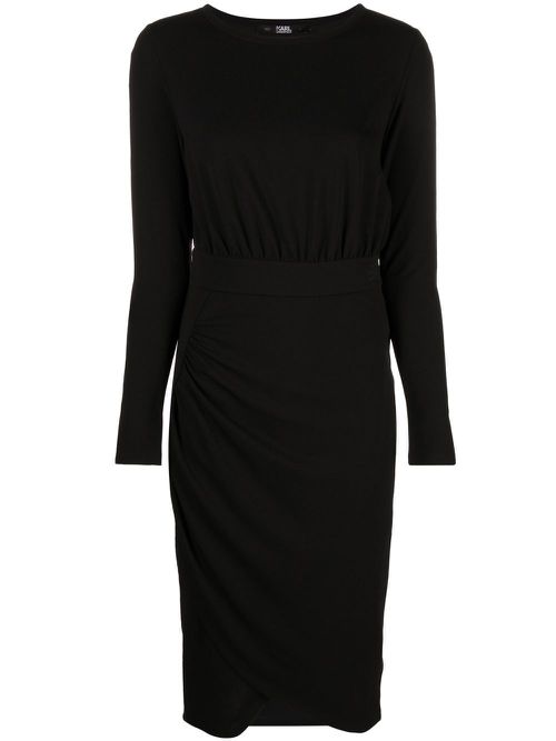 Logo-embroidered long-sleeve jersey dress - Black