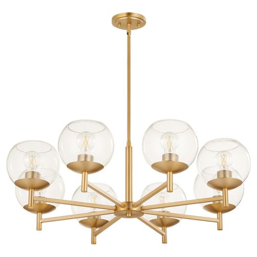 Aged Brass Eight Light Chandelier from the Lyon Collection
