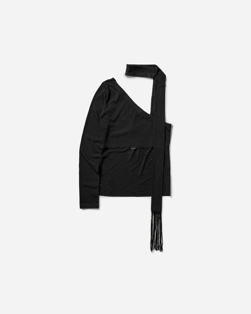 Women s Asymmetric Neck Tie Top Black