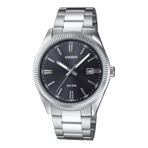 Men's Silver Analog Watch Black Dial Stainless Steel Bracelet - MTP-1302D-1A1V