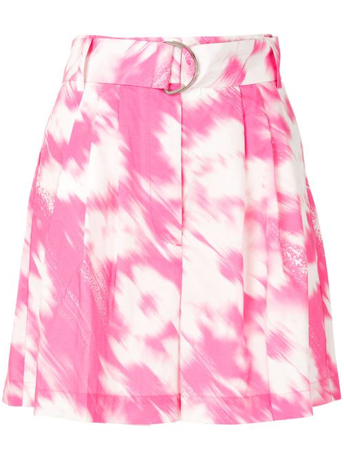 Painterly-print belted shorts - Pink