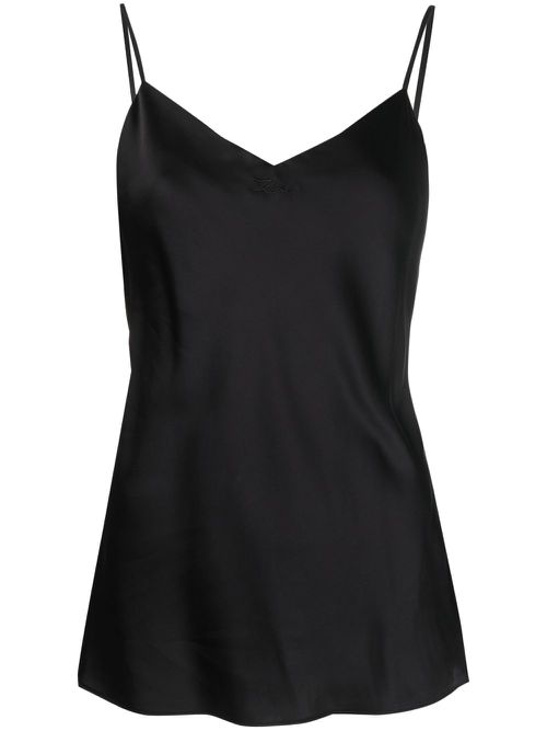 Logo-embroidery V-neck tank top - Black